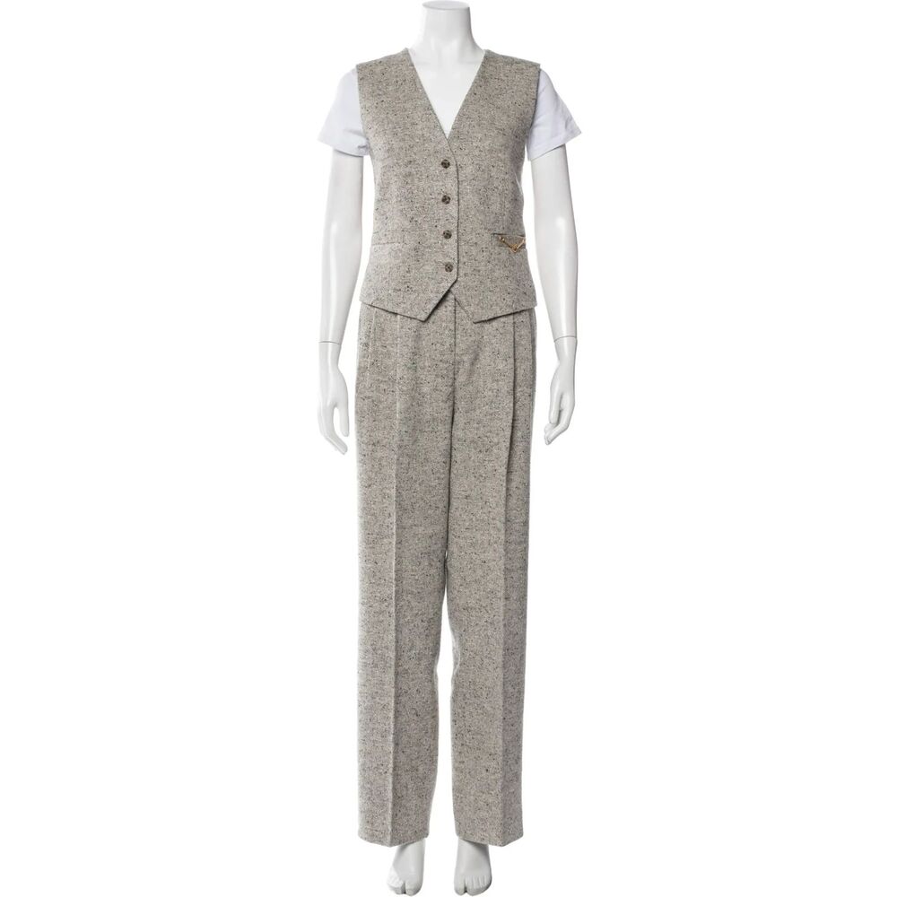 Tory Burch Size 12 Grey Tweed Vest and Trousers 2-Piece Suit Set